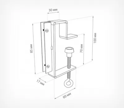  Струбцина с вертикальным П-держателем вывесок и отгибом CLAMP HOLDER-L90